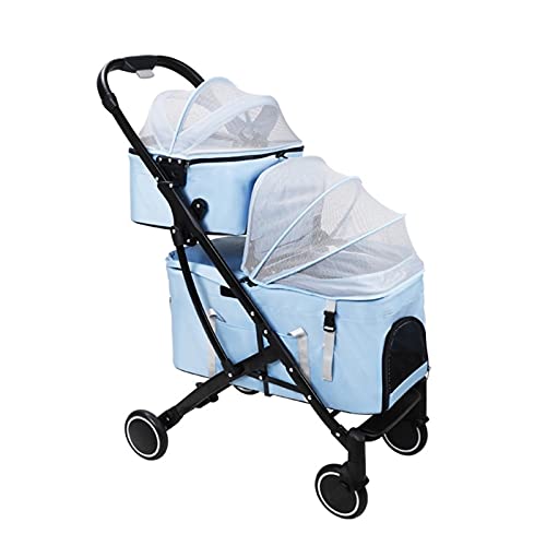 XIAOYIWIN 2-lagiger Hundekinderwagen for Katzen und Hunde, doppelter Reise-Hundewagen, Abnehmbarer Kinderwagen, Katzenbuggy, Transportwagen, Hundewagen for Zwillinge oder mehrere Hunde(Blue) von XIAOYIWIN