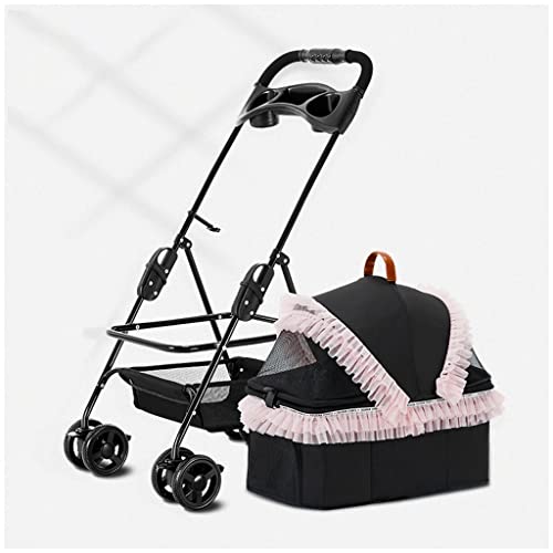 XIAOYIWIN 4-Rad-Hundekatzen-Kinderwagen, Haustier-Reiseträger, zusammenklappbarer Hundewagen, Abnehmbarer Kinderwagen for Hunde und Katzen, Hundewagen, Kinderwagenwagen mit Getränkehalter(Pink) von XIAOYIWIN