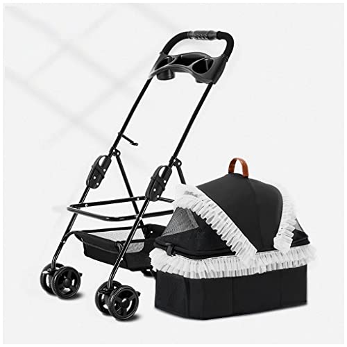 XIAOYIWIN 4-Rad-Hundekatzen-Kinderwagen, Haustier-Reiseträger, zusammenklappbarer Hundewagen, Abnehmbarer Kinderwagen for Hunde und Katzen, Hundewagen, Kinderwagenwagen mit Getränkehalter(White) von XIAOYIWIN