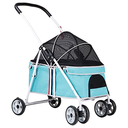 XIAOYIWIN Haustier-Hundewagen, Kinderwagen mit Reißverschluss, for Katzen/Hunde, Kleiner Hundewagen, Hundewagen, Kinderwagen mit Verstellbarer Markise, Hundewagen for kleine Hunde bis 20 kg(Blue) von XIAOYIWIN