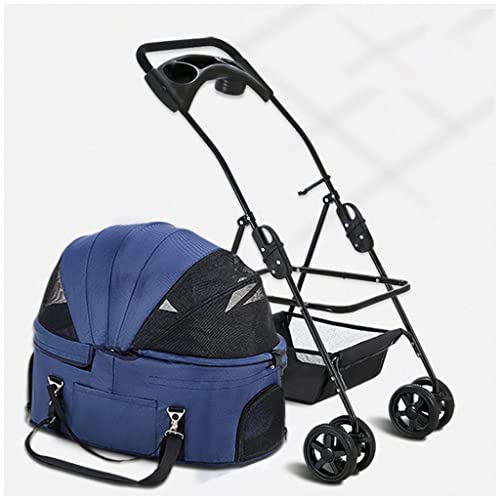 XIAOYIWIN Haustier-Hundewagen for kleine mittelgroße Hunde, Hundewagen for Hunde, Haustier-Katzen-Hundewagen, Premium-Kinderwagen, Abnehmbarer Yravel-Tragewagen mit Getränkehalter(Blue) von XIAOYIWIN