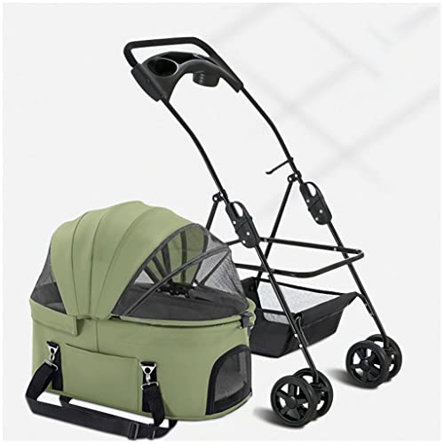 XIAOYIWIN Haustier-Hundewagen for kleine mittelgroße Hunde, Hundewagen for Hunde, Haustier-Katzen-Hundewagen, Premium-Kinderwagen, Abnehmbarer Yravel-Tragewagen mit Getränkehalter(Green) von XIAOYIWIN