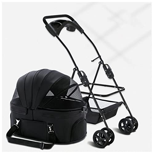 XIAOYIWIN Haustier-Hundewagen for kleine mittelgroße Hunde, Hundewagen for Hunde, Haustier-Katzen-Hundewagen, Premium-Kinderwagen, Abnehmbarer Yravel-Tragewagen mit Getränkehalter(Nero) von XIAOYIWIN