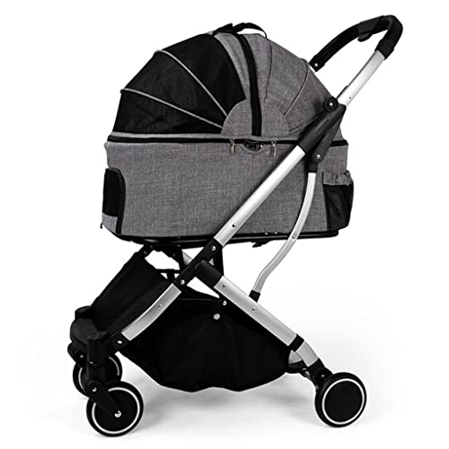 XIAOYIWIN Haustier-Kinderwagen, faltbar, 4 Räder, for Katzen und Hunde, Hunde-Kinderwagen, Abnehmbarer Träger, for mittelgroße und kleine Hunde und Katzen, atmungsaktiver Haustierwagen(Grey A) von XIAOYIWIN