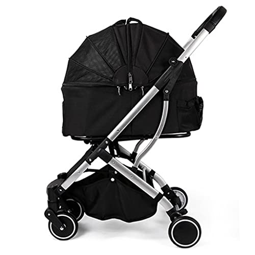 XIAOYIWIN Haustier-Kinderwagen, faltbar, 4 Räder, for Katzen und Hunde, Hunde-Kinderwagen, Abnehmbarer Träger, for mittelgroße und kleine Hunde und Katzen, atmungsaktiver Haustierwagen(Nero) von XIAOYIWIN