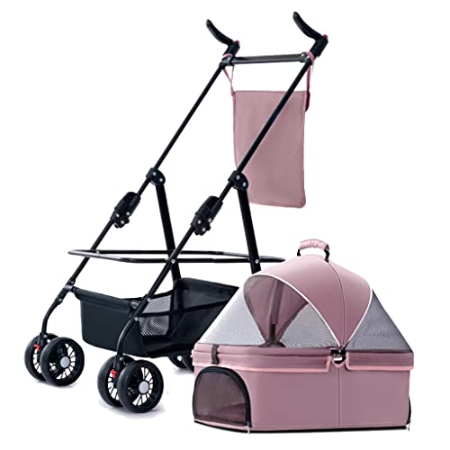 XIAOYIWIN Hunde-Kinderwagen for kleine Hunde, Abnehmbarer Transportkorb for kleine und mittelgroße Hunde bis 20 kg, Hunde-Kinderwagen mit Verstellbarer Markise, reißverschlussloser Einstieg(Pink) von XIAOYIWIN