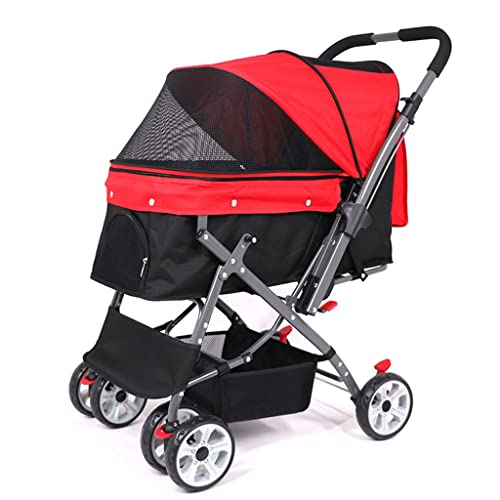 XIAOYIWIN Hundewagen, Katzenwagen, Kinderwagen for 2 Katzen, Reiseträger, Hundewagen for kleine und mittelgroße Hunde, Abnehmbarer Kinderwagen, Hundewagen, Kinderwagen for Hunde/Katzen und mehr(Red) von XIAOYIWIN