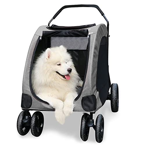 XIAOYIWIN Kinderwagen for große Hunde, Premium-Hochleistungs-Reisewagen for Hunde/Katzen/Haustiere, Hundewagen for große Hunde, Hundewagen-Buggy mit übergroßen Rädern, bis zu 50 kg(Gray a) von XIAOYIWIN