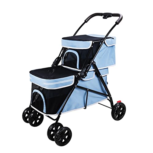 Zweilagiger Kinderwagen for Hunde und Katzen, Reiseträger, Doppel-Hundewagen for kleine und mittelgroße Hunde, 2-lagiger Hundewagen, Kinderwagen for kleine Hunde, Katzenwagen, Reisewagen(Blue) von XIAOYIWIN