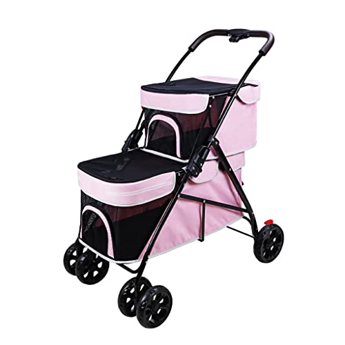 Zweilagiger Kinderwagen for Hunde und Katzen, Reiseträger, Doppel-Hundewagen for kleine und mittelgroße Hunde, 2-lagiger Hundewagen, Kinderwagen for kleine Hunde, Katzenwagen, Reisewagen(Pink) von XIAOYIWIN