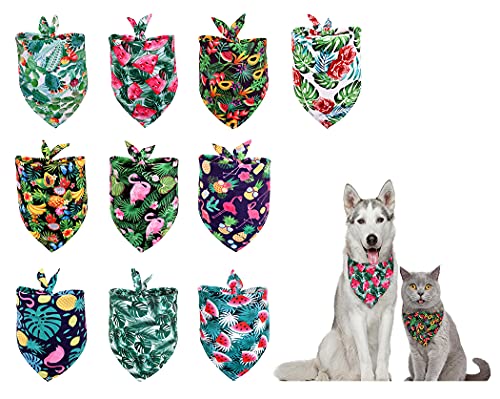 XIAOYU 10 Stück Sommer Hawaii Hund Bandana Flamingo & Obst & Kaktus Muster Hund Dreieck Schal Regenwald Obst Styles Haustier Lätzchen M von XIAOYU