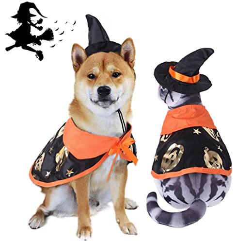 XIAOYU 2-teiliges Halloween-Hundekostüm-Set, Vampirumhang und Hexenhut für Hunde, Katzen, Halloween, Party, Urlaub, Cosplay, Stil B, M von XIAOYU