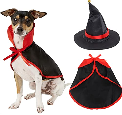 XIAOYU 2-teiliges Halloween-Hundekostüm-Set, Vampirumhang und Hexenhut für Hunde, Katzen, Halloween, Party, Urlaub, Cosplay, Stil C, L von XIAOYU