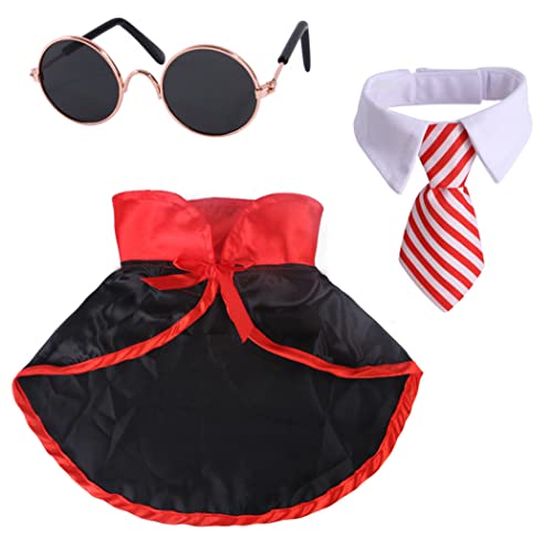 XIAOYU 3 Stück Halloween Hund Kostüme Haustier Krawatte Hexe Umhang Zauberer Hut Katze Brille für kleine Hunde Katzen Halloween Cosplay Party Dekoration, Rot, L von XIAOYU