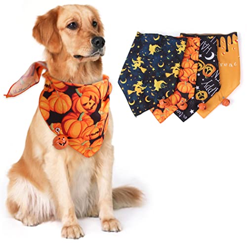 XIAOYU 4 Stück Halloween Hundehalstücher Dreieck Bandana Schal mit Glocke für Halloween Haustier Hund Katze Kostüm Zubehör Dekoration von XIAOYU