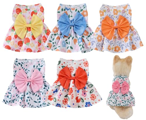 XIAOYU 5-teilige Welpen Hund Kleider Bowknot Prinzessin Kleider Welpen Blumen Weste Rock Niedliche Haustier Sommer Outfits Kleidung für kleine Hunde Katzen, L von XIAOYU