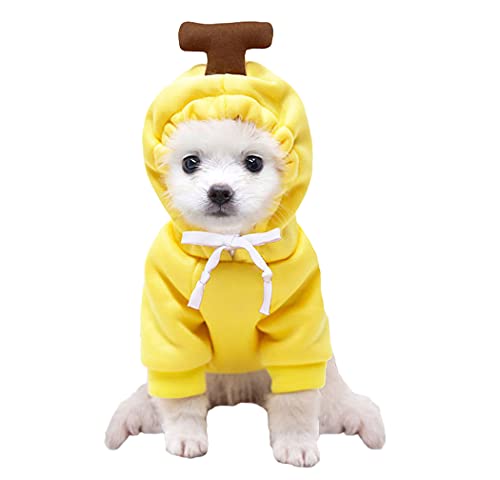 XIAOYU Banane Haustierkostüm Weihnachten Hund Spaß Obst Hoodie Fleece Hund Sweatshirt für Halloween Cosplay Welpen Overall Katzenkleidung(L) von XIAOYU