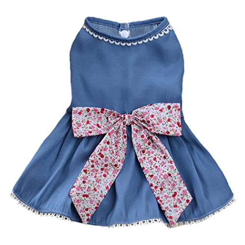 XIAOYU Denim Hundekleider, Welpen Bowknot Prinzessin Rock, Denim Hund Weste Shirts Sommerkleid, Haustier Kleidung Bekleidung für kleine Hunde und Katzen, XL von XIAOYU