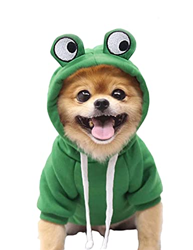 XIAOYU Frosch Haustierkostüm Weihnachten Hund Spaß Froschform Hoodie Fleece Hund Sweatshirt für Halloween Cosplay Welpen Overall Katzenkleidung (L) von XIAOYU