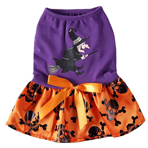 XIAOYU Halloween Hund Kleid Welpe Hund Bowknot Prinzessin Kleid Zauberer Skelett Hund Katze Kostüm Bekleidung(M) von XIAOYU