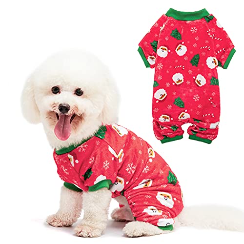 XIAOYU Herbst Winter Flanell Weihnachten Hund Pyjama Shirt Weihnachtsmann Schneeflocke Haustier Kleidung Hund Jumpsuit M von XIAOYU