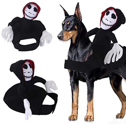 XIAOYU Hund Gruseliges Grimace Kostüm, Haustier Hunde Halloween Reiter Stil Kostüm, Hund Katze Cosplay Kostüm für Halloween Weihnachten Geburtstag Party, M von XIAOYU