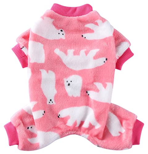 XIAOYU Hund Pyjama Winter Warm Onesies Jumpsuit 4 Beine Hundekleidung mit süßem Eisbär Muster für kleine Hunde Katze Halloween Weihnachten Cosplay, Rosa,M von XIAOYU