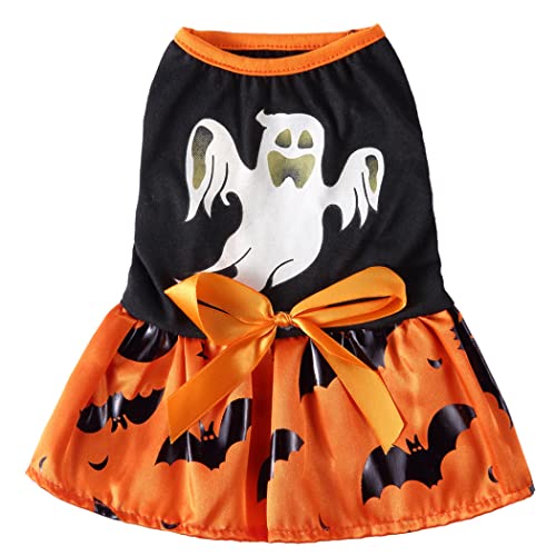 XIAOYU Hundekleid für Halloween, Urlaub, Motto Ghost Fledermausmuster, Hunderock für kleine, mittelgroße Hunde und Katzen, Cosplay-S von XIAOYU