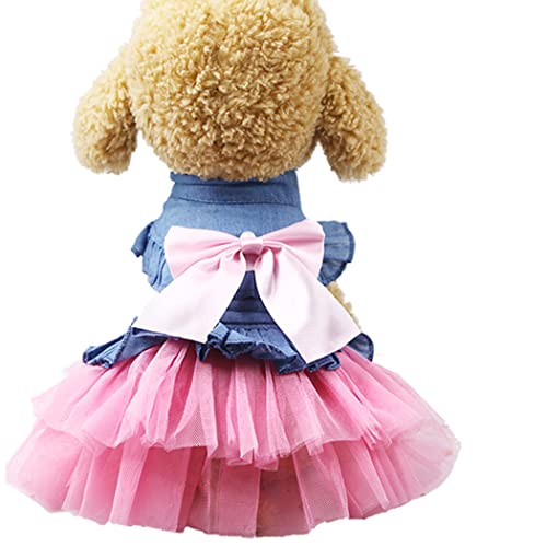 XIAOYU Hundekleider Haustier Bowknot Prinzessin Rock Sommer Denin Hundeweste Hemden Sommerkleid süße Hochzeitsfeier Kleider Haustierkleidung Bekleidung für kleine Hunde und Katzen, Rosa, L von XIAOYU