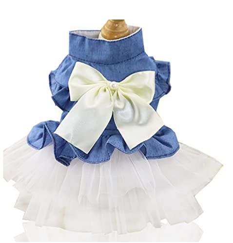 XIAOYU Hundekleider Haustier Bowknot Prinzessin Rock Sommer Denin Hundeweste Hemden Sommerkleid süße Hochzeitsfeier Kleider Haustierkleidung Bekleidung für kleine Hunde und Katzen, weiß, XL von XIAOYU