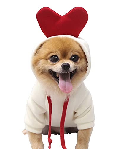 XIAOYU Liebe Haustier Kostüm Weihnachten Thanksgiving Hund süße Liebesform Hoodie Fleece Hund Sweatshirt für Halloween Cosplay Welpen Overall Katzenkleidung (S) von XIAOYU