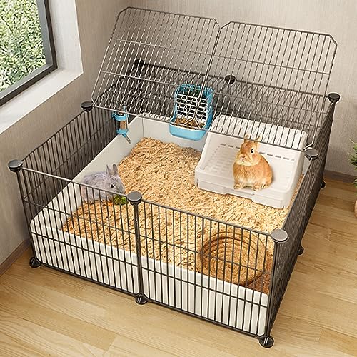 Hasenstall Innen for 2 Hasen, Meerschweinchen, Welpen, Pet Products Portable Metalldraht Yard Fence, Metallkäfig for Kleine Haustiere (Color : Black, Size : 4a) von XIAOZHUANGXIONG