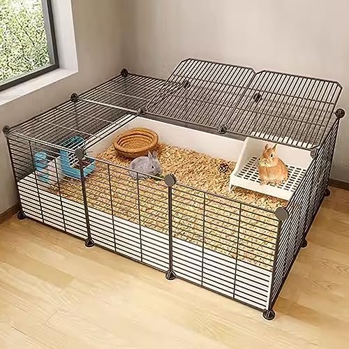 Hasenstall Innen for 2 Hasen, Meerschweinchen, Welpen, Pet Products Portable Metalldraht Yard Fence, Metallkäfig for Kleine Haustiere (Color : Black, Size : 6a) von XIAOZHUANGXIONG