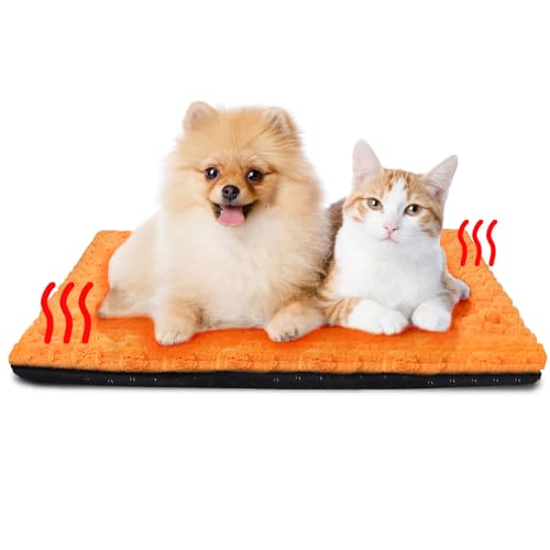 XIAPIA Selbstheizende Decke Katze Hunde, Flauschig Selbstwärmende Katzendecke ohne Kabel, Wärmedecke Heizdecke ohne Strom, Washbar Thermodecke Katzenkissen Katzenbett Indoor 60 * 45 cm Orange von XIAPIA