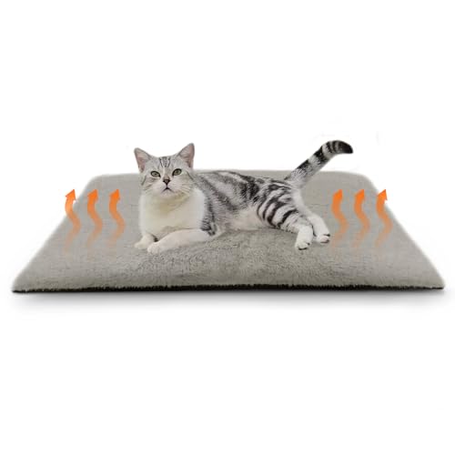 XIAPIA Selbstheizende Decke Katze & Hunde, Flauschig Selbstwärmende Katzendecke ohne Kabel, Wärmedecke Heizdecke ohne Strom, Washbar Thermodecke Katzenkissen (Grau-Fleece, 60 * 45) von XIAPIA