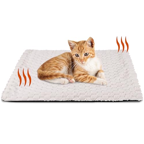 XIAPIA Selbstheizende Decke Katze & Hunde, Flauschig Selbstwärmende Katzendecke ohne Kabel, Wärmedecke Heizdecke ohne Strom, Washbar Thermodecke Katzenkissen Katzenbett Indoor im Auto Weiß 60 * 45 cm von XIAPIA