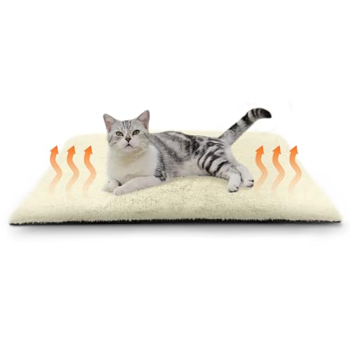 XIAPIA Selbstheizende Decke Katze & Hunde, Flauschig Selbstwärmende Katzendecke ohne Kabel, Wärmedecke Heizdecke ohne Strom, Washbar Thermodecke Katzenkissen (Weiß-Fleece, 60 * 45) von XIAPIA