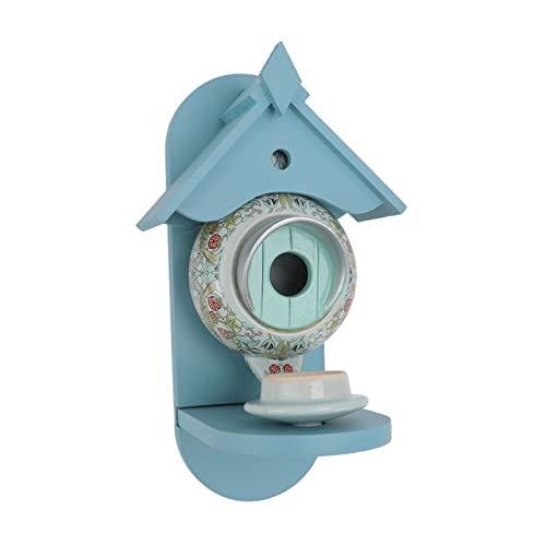 XIASABA Lovely Decor Vogelhaus 27. 0×15. 0×12. Teekanne Vogelhaus Vogelhäuschen zum Aufhängen im Garten Cyan Wildvogelhäuschen Trinker Schönes Dekor Vorgebohrte Löcher von XIASABA