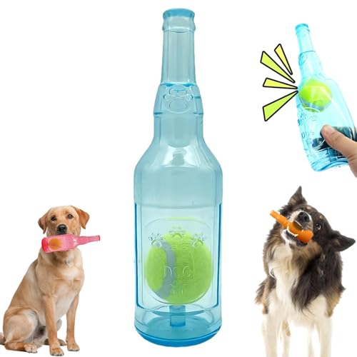 XIBHDN Pet Chew Beer Bottle with Tennis Ball, Crunch and Play Bottle Dog Toy, Tennis Ball in Bottle Dog Toy, Crunchnplay Bottle Toy for Dogs (Blue) von XIBHDN