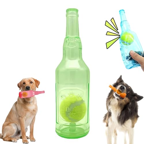 XIBHDN Pet Chew Beer Bottle with Tennis Ball, Crunch and Play Bottle Dog Toy, Tennis Ball in Bottle Dog Toy, Crunchnplay Bottle Toy for Dogs (Green) von XIBHDN