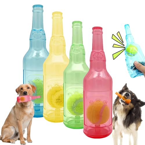 XIBHDN Pet Chew Beer Bottle with Tennis Ball, Crunch and Play Bottle Dog Toy, Tennis Ball in Bottle Dog Toy, Crunchnplay Bottle Toy for Dogs (Mix) von XIBHDN