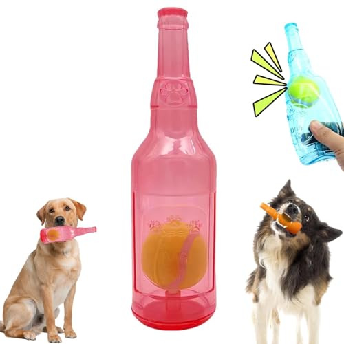 XIBHDN Pet Chew Beer Bottle with Tennis Ball, Crunch and Play Bottle Dog Toy, Tennis Ball in Bottle Dog Toy, Crunchnplay Bottle Toy for Dogs (Red) von XIBHDN