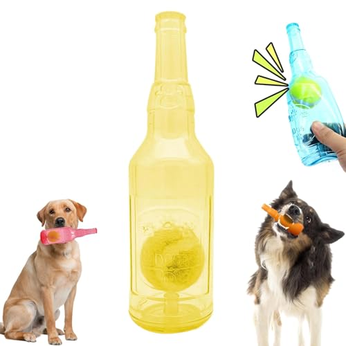 XIBHDN Pet Chew Beer Bottle with Tennis Ball, Crunch and Play Bottle Dog Toy, Tennis Ball in Bottle Dog Toy, Crunchnplay Bottle Toy for Dogs (Yellow) von XIBHDN