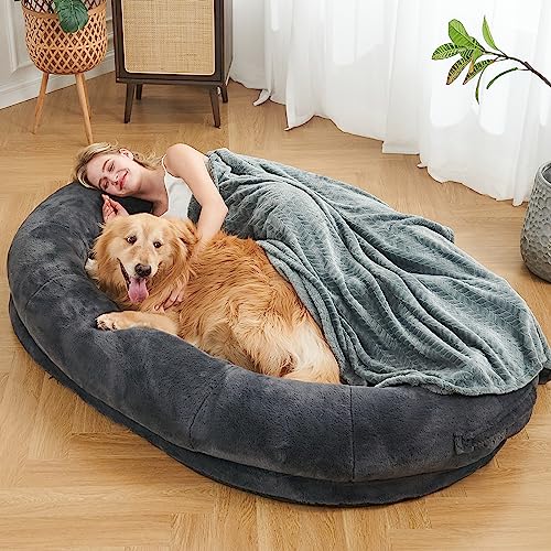 Hundebett, 182,9 x 121,9 x 25,4 cm, großes Gaint Gemeinschaftsbett für Erwachsene – Flusenbett, Standard-Wolkenbett für Menschen und Hunde, Nickerchenbett, Sitzsack-Bett, Kunstfell, flauschig, von XIECUVA