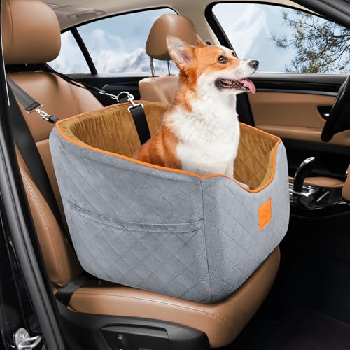 XIEEAOZEE Hunde Autositz für kleine Hunde, Memory Foam Booster Hundesitz für Hunde bis zu 15,9 kg, erhöhter Haustierautositz, Reisesicherheit Autositz mit waschbarem abnehmbarem Bezug, von XIEEAOZEE