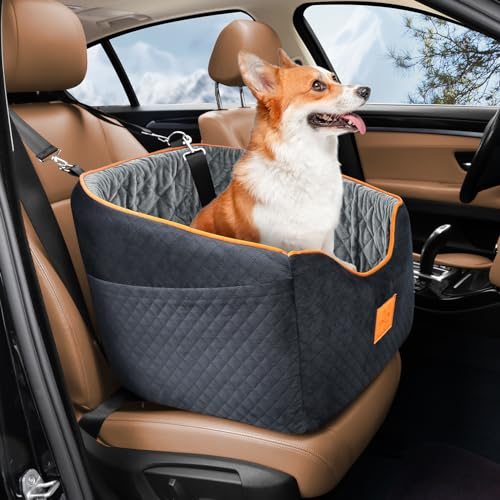 XIEEAOZEE Hundeautositz für kleine Hunde, Memory Foam Booster Hundesitz für Hunde bis zu 15,9 kg, erhöhter Haustierautositz, Reisesicherheit Autositz mit waschbarem, abnehmbarem Bezug, von XIEEAOZEE