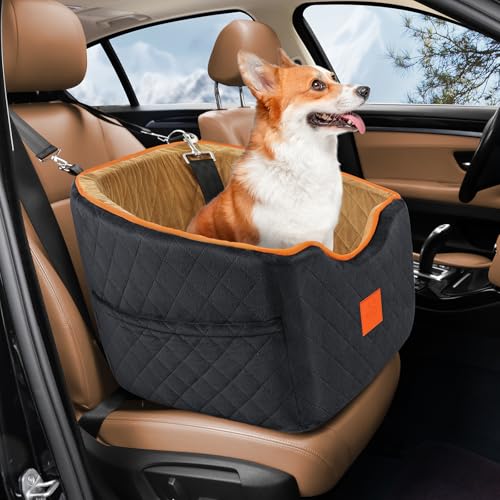 XIEEAOZEE Hundeautositz für kleine Hunde, Memory-Schaum-Booster-Hundesitz für Hunde bis zu 15,9 kg, erhöhter Haustier-Autositz, Reisesicherheits-Autositz mit waschbarem, abnehmbarem Bezug, von XIEEAOZEE