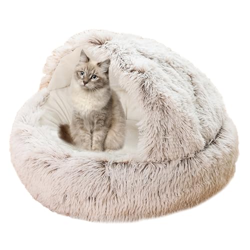 Beruhigendes Katzenbett für Indoor-Katzen, Plüsch-Katzenhaus Katzenzelt Kissen für kleine, mittelgroße und große Haustiere, Donut-Kuschelnest mit rutschfester Unterseite, Katzenkissenkorb, 50 cm, von XIEMINLE