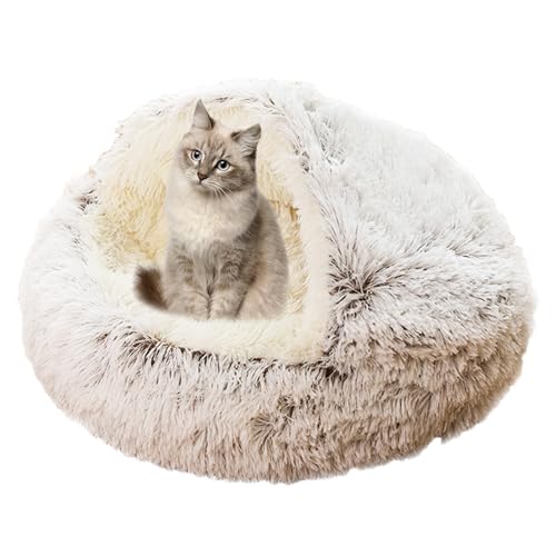 Beruhigendes Katzenbett für Indoor-Katzen, Plüsch-Katzenhaus Katzenzelt Kissen für kleine, mittelgroße und große Haustiere, Donut-Kuschelnest mit rutschfester Unterseite, Katzenkissenkorb, 50 cm, von XIEMINLE