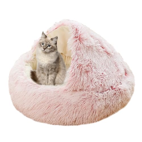 Beruhigendes Katzenbett für Indoor-Katzen, Plüsch-Katzenhaus Katzenzelt Kissen für kleine, mittelgroße und große Haustiere, Donut-Kuschelnest mit rutschfester Unterseite, Katzenkissenkorb, 50 cm, von XIEMINLE